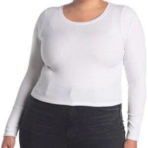 Good American Long Sleeve Cropped Crewneck Top White